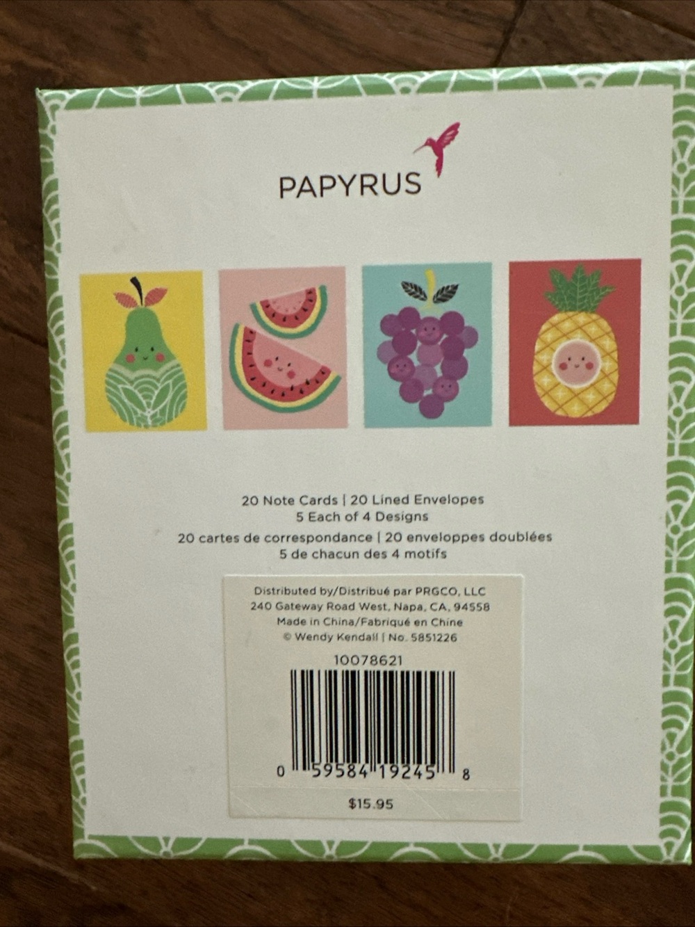 Papyrus Fruit Note Cards Set - Green, Yellow, Pink, Purple, Teal